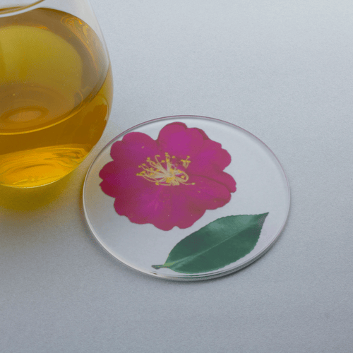 押花 コースター<山茶花・椿>