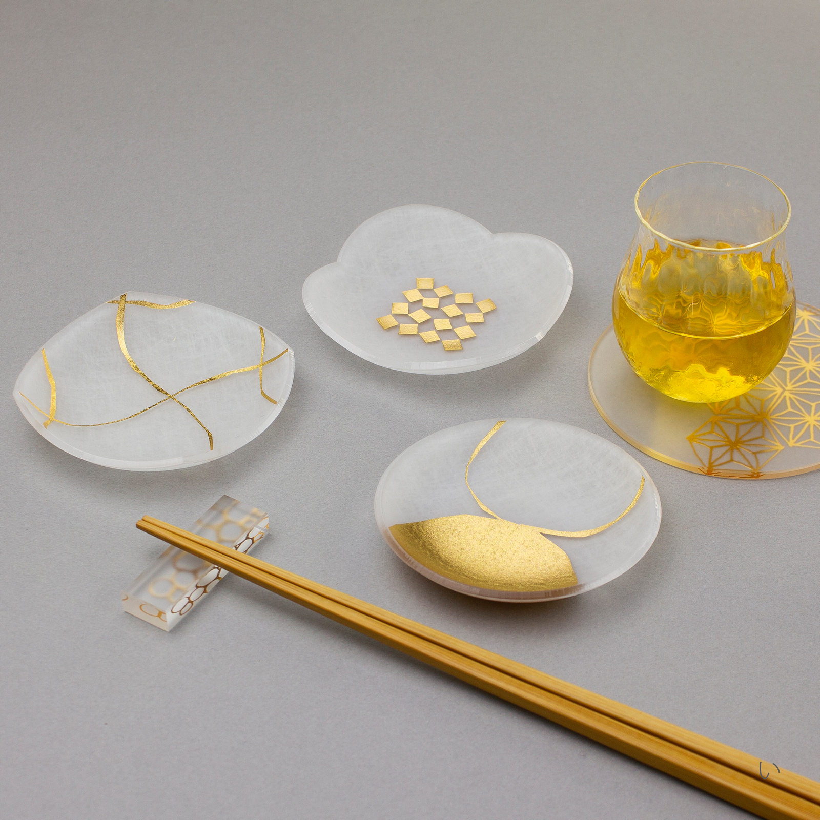 amai アマイ 長方形皿 4枚セット ピンク ベージュ 箔 こまめざら 貼箱入り3枚セット | toumei online store