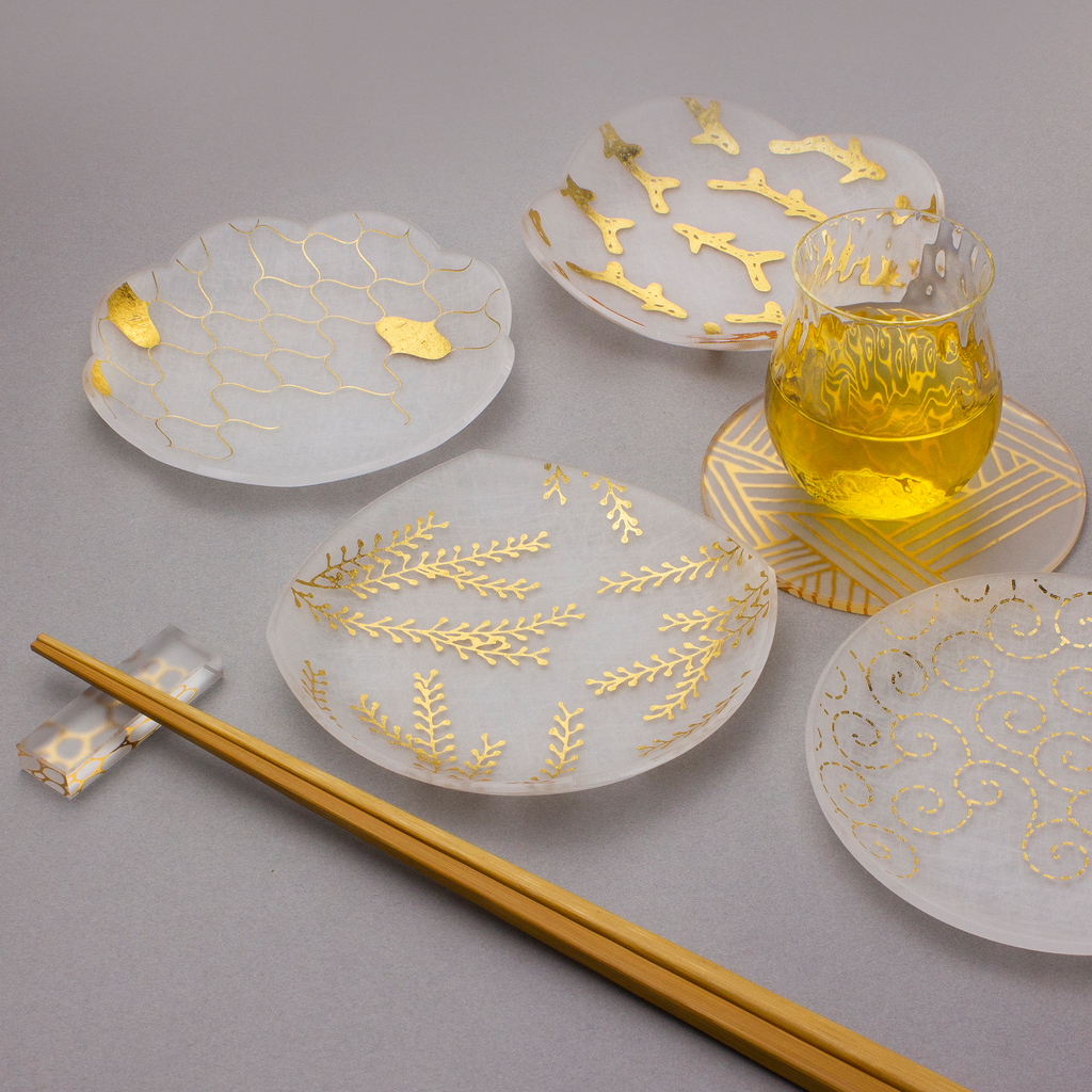 風景画の皿 3枚セット 約20cm 箔 まめざら ジオメトリー ゴールド 4枚セット木箱入り – toumei